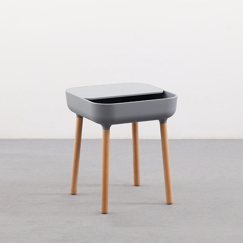 Minimalist Plastic 1-Drawer Nightstand with Solid Wood Legs