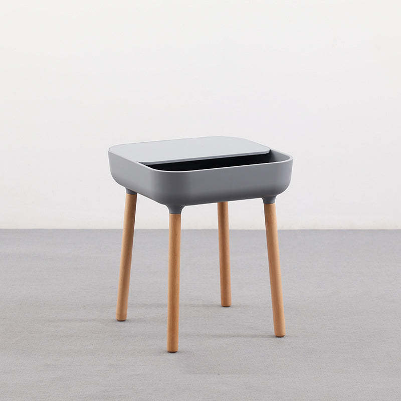 Minimalist Plastic 1-Drawer Nightstand with Solid Wood Legs