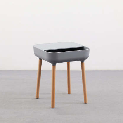Minimalist Plastic 1-Drawer Nightstand with Solid Wood Legs