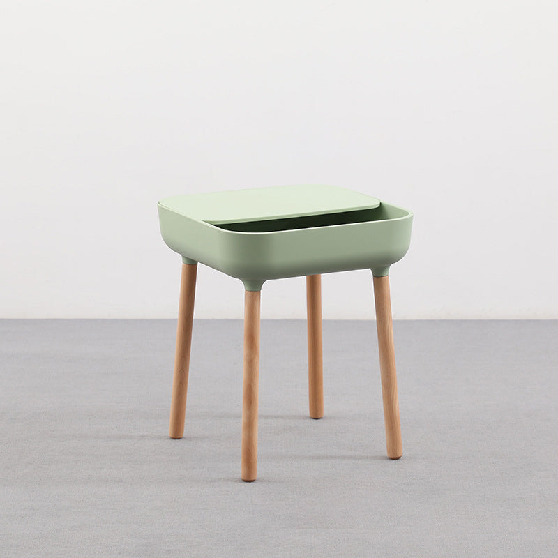 Minimalist Plastic 1-Drawer Nightstand with Solid Wood Legs