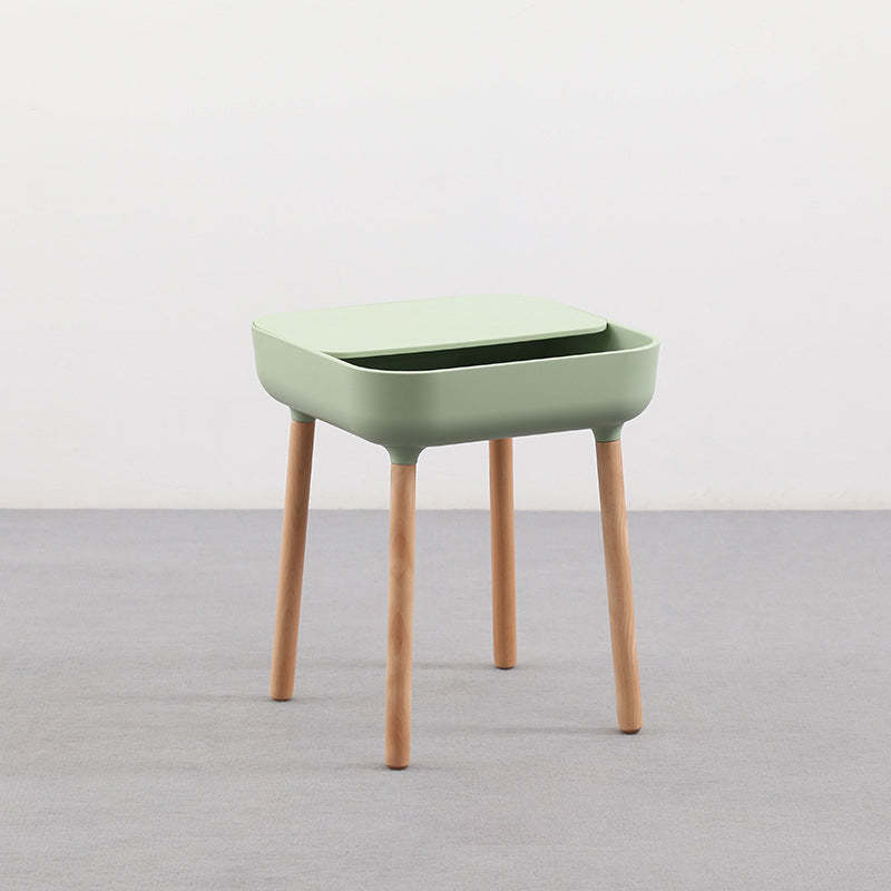 Minimalist Plastic 1-Drawer Nightstand with Solid Wood Legs