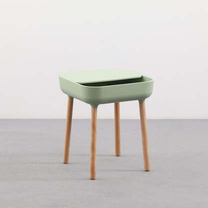 Minimalist Plastic 1-Drawer Nightstand with Solid Wood Legs