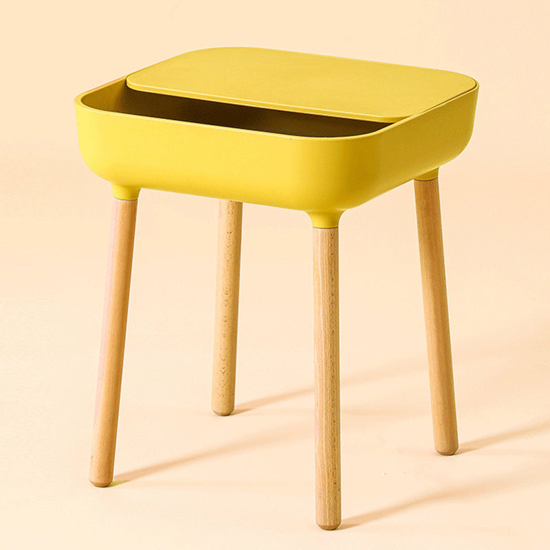 Minimalist Plastic 1-Drawer Nightstand with Solid Wood Legs