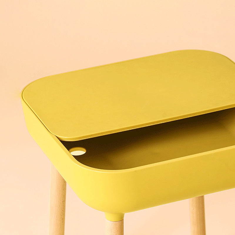 Minimalist Plastic 1-Drawer Nightstand with Solid Wood Legs