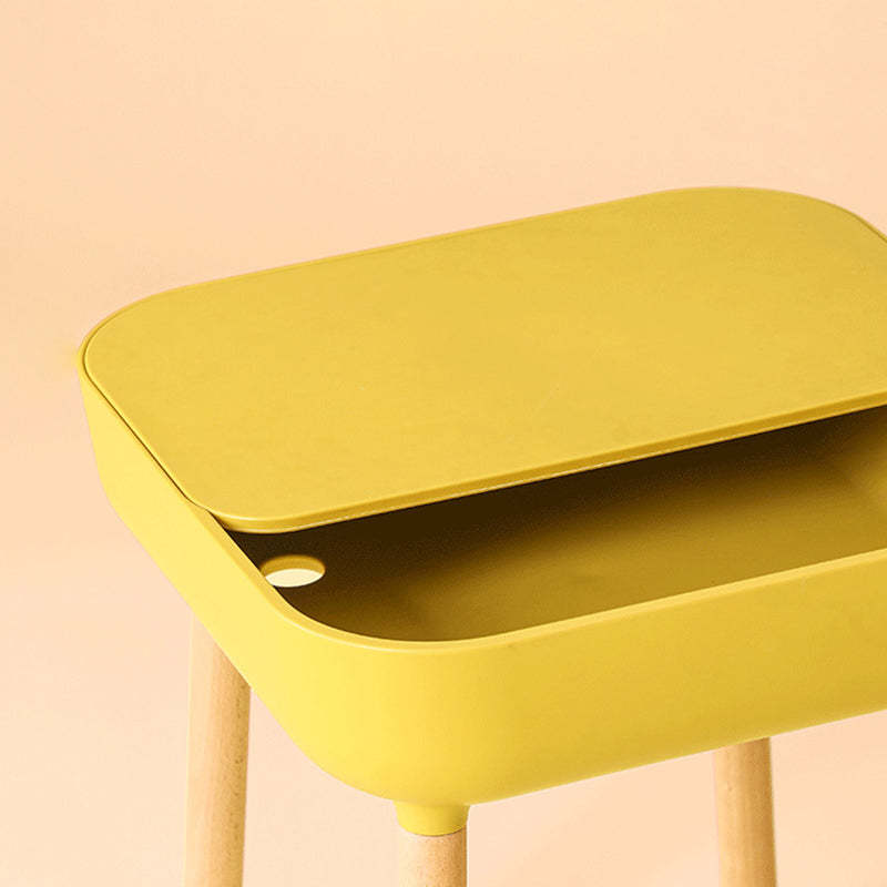 Minimalist Plastic 1-Drawer Nightstand with Solid Wood Legs