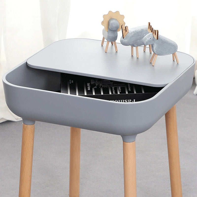 Minimalist Plastic 1-Drawer Nightstand with Solid Wood Legs