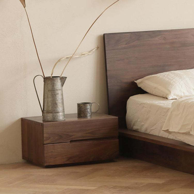 Scandinavian Solid Wood 2-Drawer Nightstand with Pulls