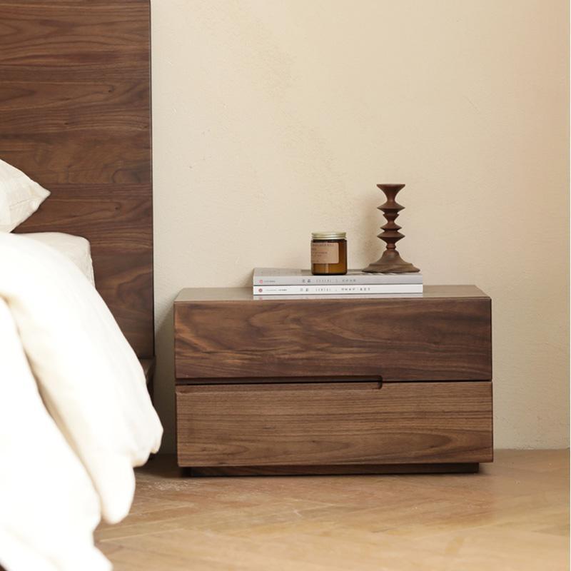 Scandinavian Solid Wood 2-Drawer Nightstand with Pulls