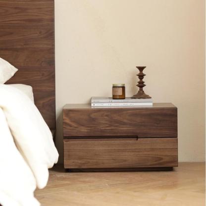 Scandinavian Solid Wood 2-Drawer Nightstand with Pulls