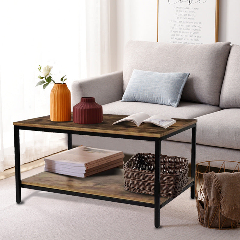Minimalist MFC Iron 2-Tier Coffee Table — Brown