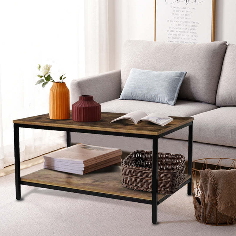 Minimalist MFC Iron 2-Tier Coffee Table — Brown