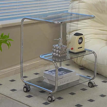 Modern Stainless Steel Glass 3-Tier End Table