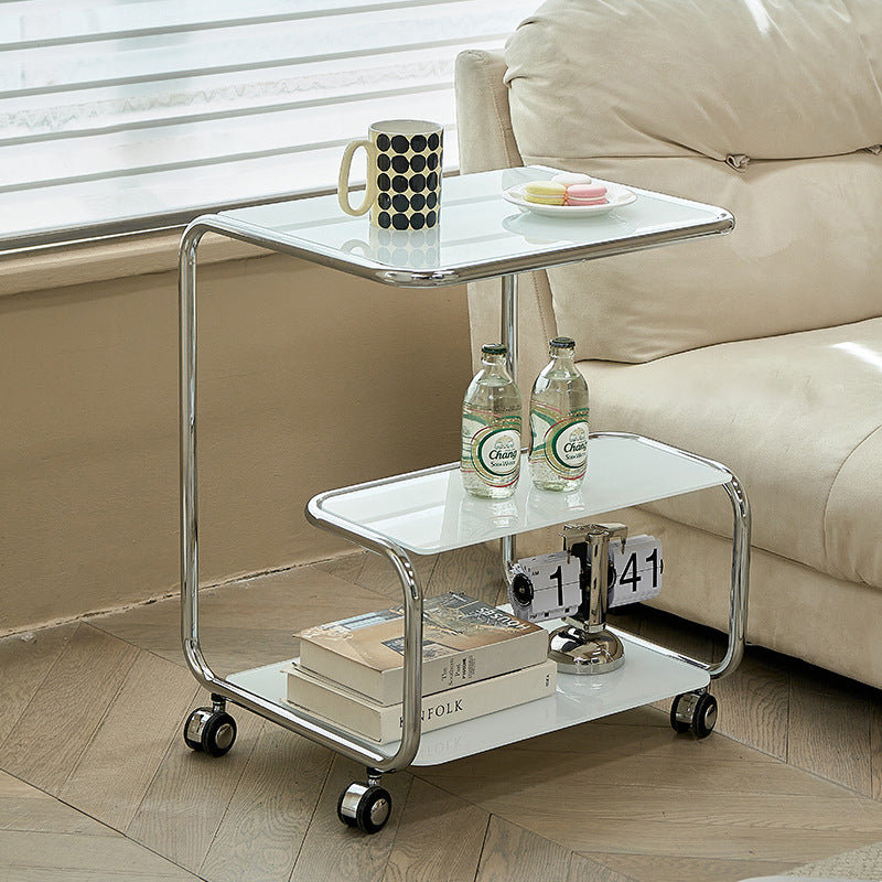 Modern Stainless Steel Glass 3-Tier End Table