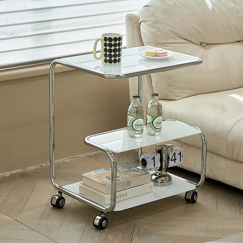 Modern Stainless Steel Glass 3-Tier End Table