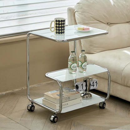 Modern Stainless Steel Glass 3-Tier End Table