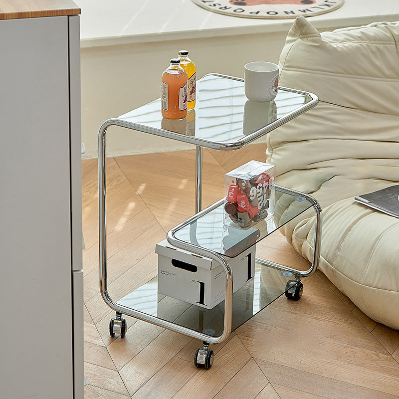 Modern Stainless Steel Glass 3-Tier End Table