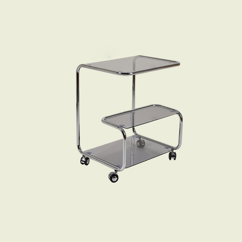 Modern Stainless Steel Glass 3-Tier End Table