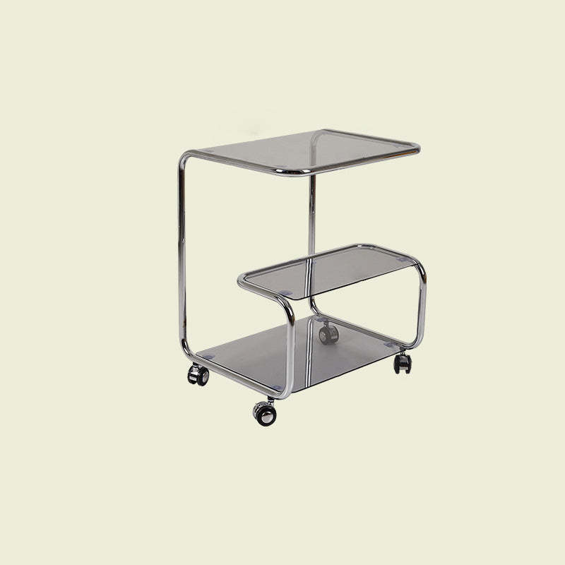Modern Stainless Steel Glass 3-Tier End Table