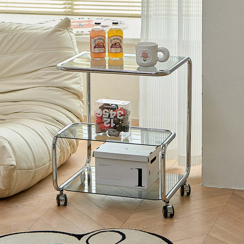 Modern Stainless Steel Glass 3-Tier End Table