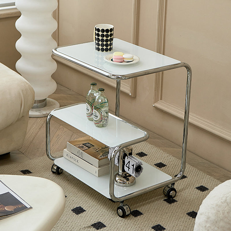 Modern Stainless Steel Glass 3-Tier End Table