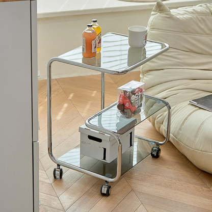 Modern Stainless Steel Glass 3-Tier End Table