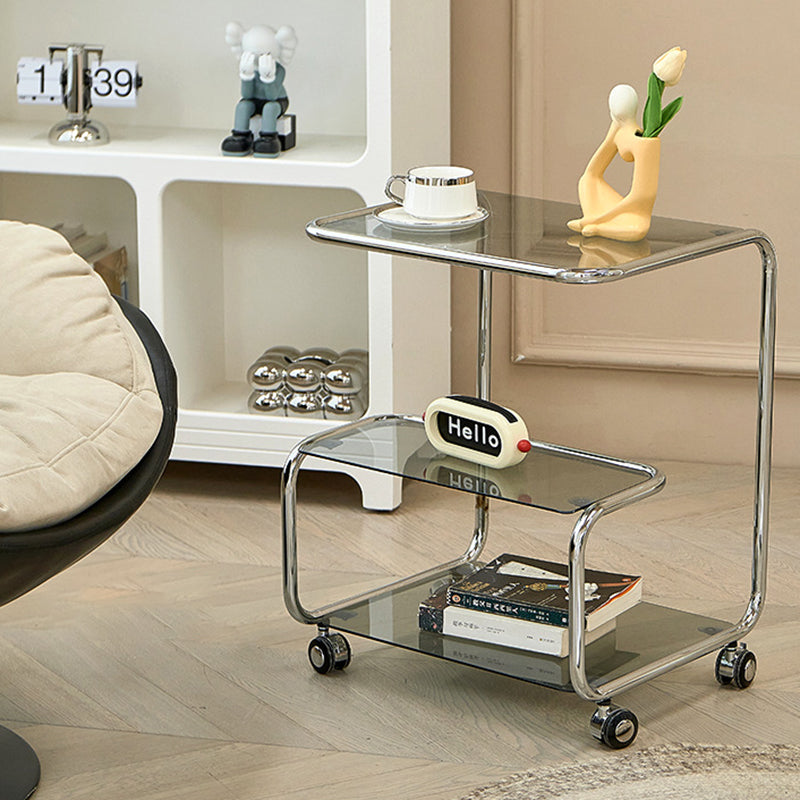 Modern Stainless Steel Glass 3-Tier End Table