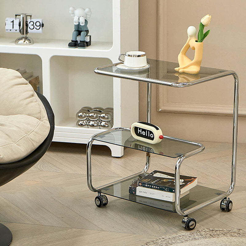 Modern Stainless Steel Glass 3-Tier End Table