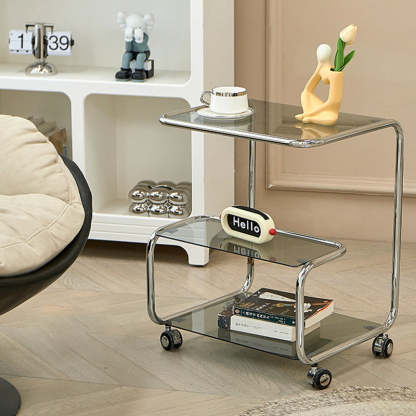 Modern Stainless Steel Glass 3-Tier End Table