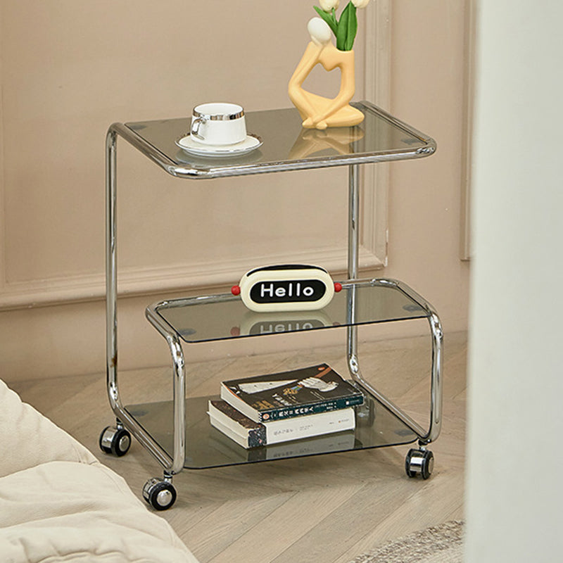 Modern Stainless Steel Glass 3-Tier End Table