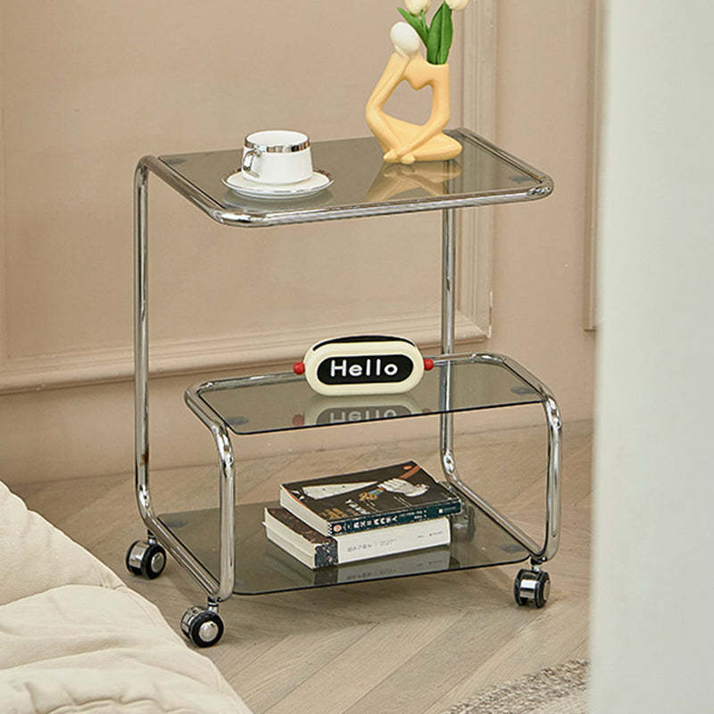 Modern Stainless Steel Glass 3-Tier End Table
