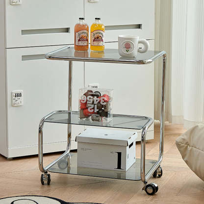Modern Stainless Steel Glass 3-Tier End Table