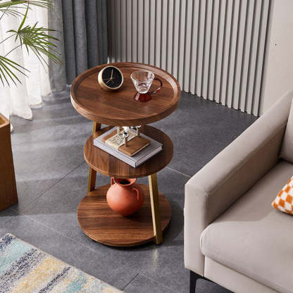 Minimalist Metal Wood 3-Tier Round Coffee Table