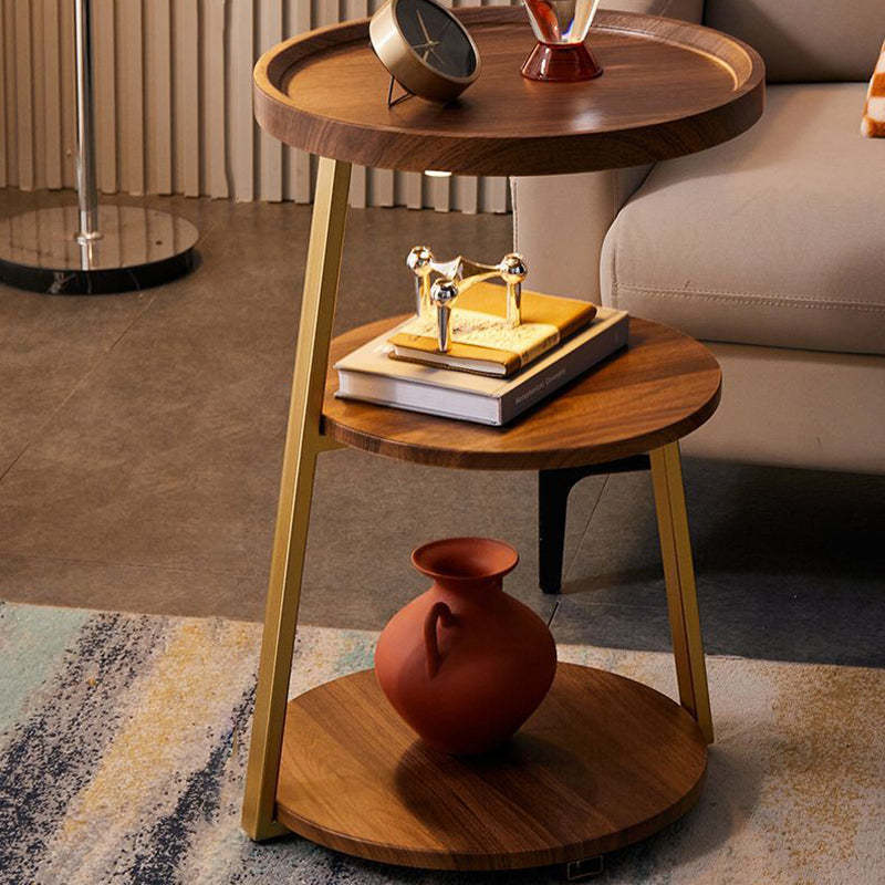 Minimalist Metal Wood 3-Tier Round Coffee Table — Black