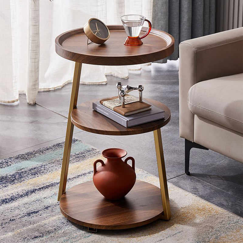 Minimalist Metal Wood 3-Tier Round Coffee Table