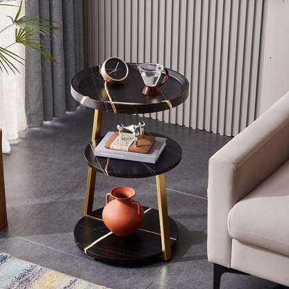 Minimalist Metal Wood 3-Tier Round Coffee Table — White