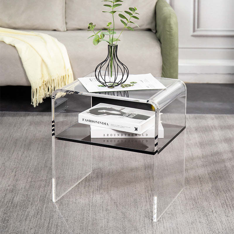 Minimalist Acrylic 2-Tier End Table — Olive Green