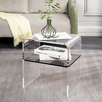 Minimalist Acrylic 2-Tier End Table — Olive Green