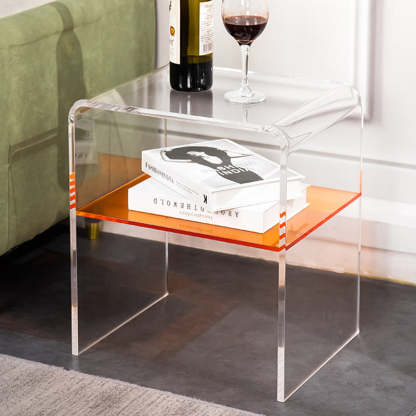 Minimalist Acrylic 2-Tier End Table — Orange