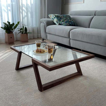 Art Deco Wood Glass Coffee Table