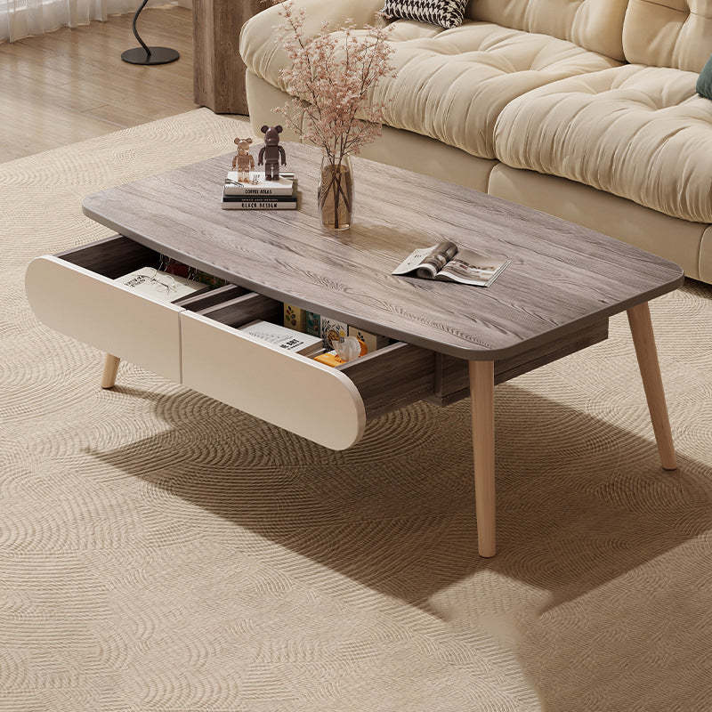 Minimalist Engineered Wood Beech 2-Drawer Coffee Table — Gray