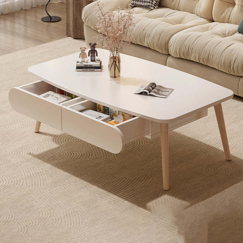 Minimalist Engineered Wood Beech 2-Drawer Coffee Table — White