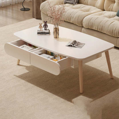 Minimalist Engineered Wood Beech 2-Drawer Coffee Table — White
