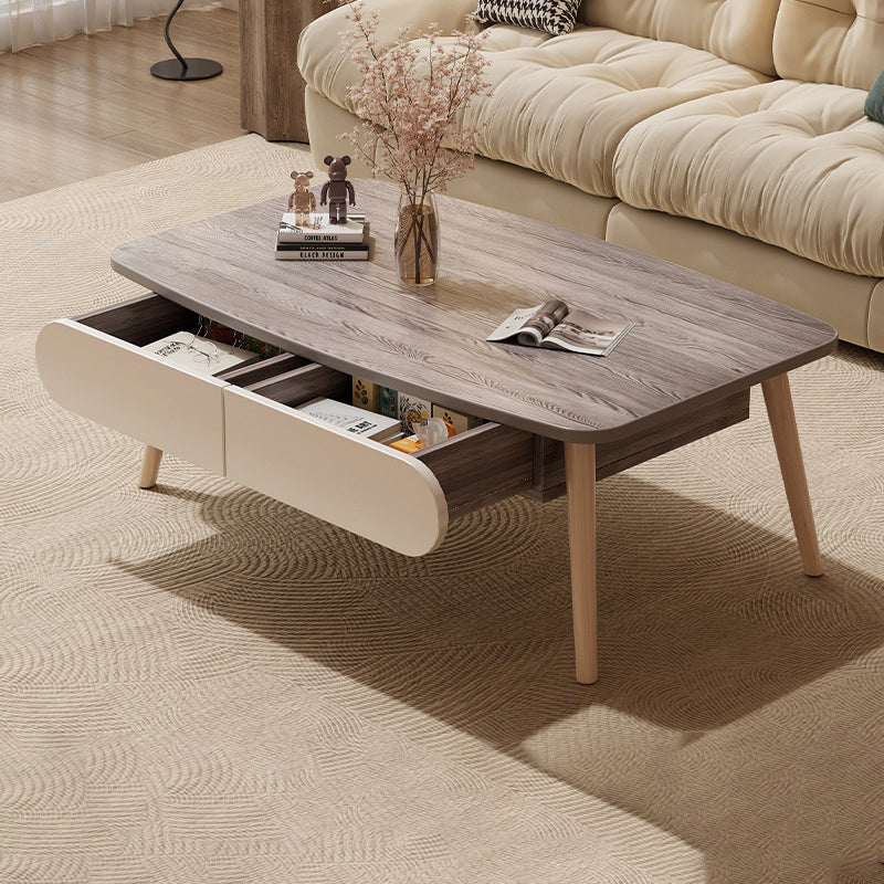 Minimalist Engineered Wood Beech 2-Drawer Coffee Table