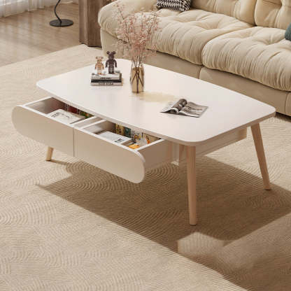 Minimalist Engineered Wood Beech 2-Drawer Coffee Table