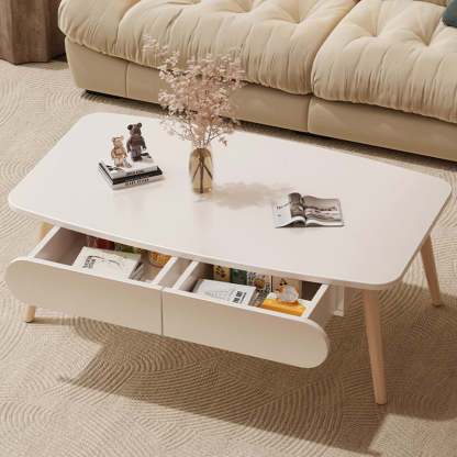 Minimalist Engineered Wood Beech 2-Drawer Coffee Table