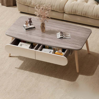 Minimalist Engineered Wood Beech 2-Drawer Coffee Table