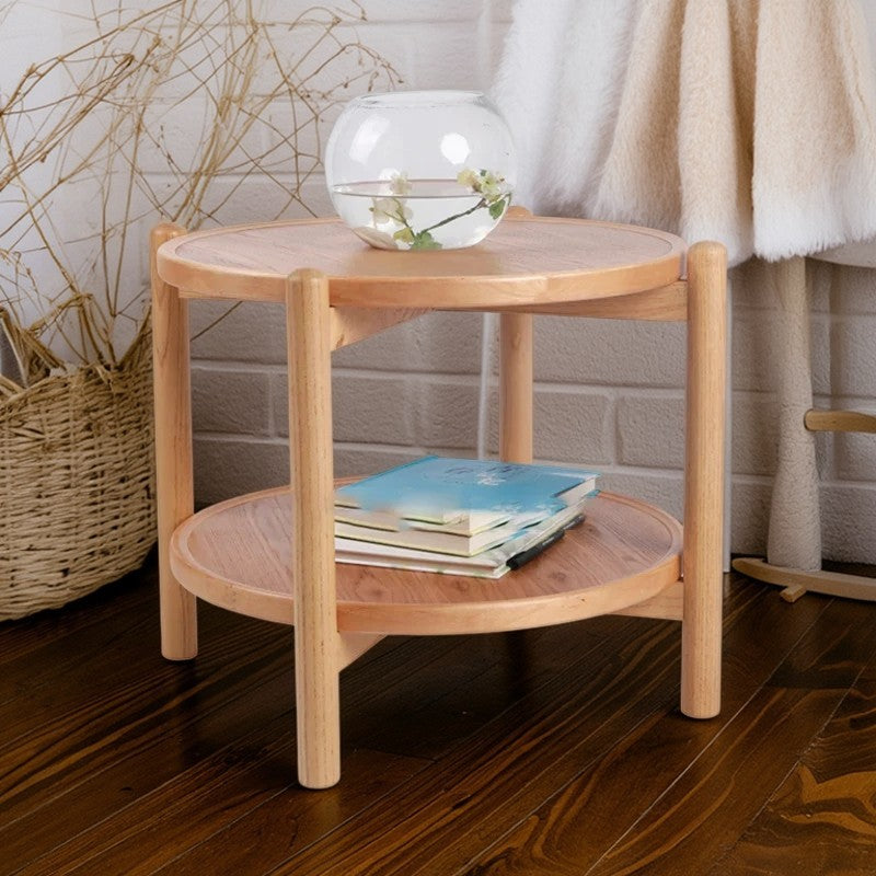 Japanese Engineered Wood Ash Round 2-Tier Coffee Table