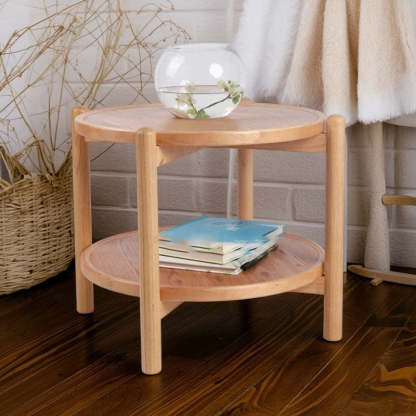 Japanese Engineered Wood Ash Round 2-Tier Coffee Table