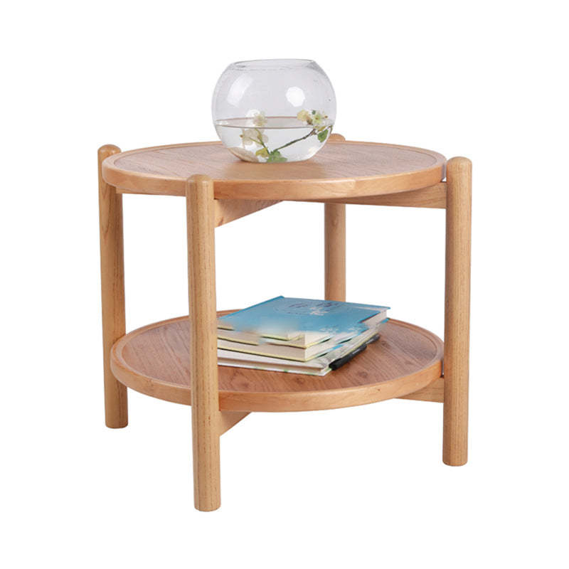Japanese Engineered Wood Ash Round 2-Tier Coffee Table