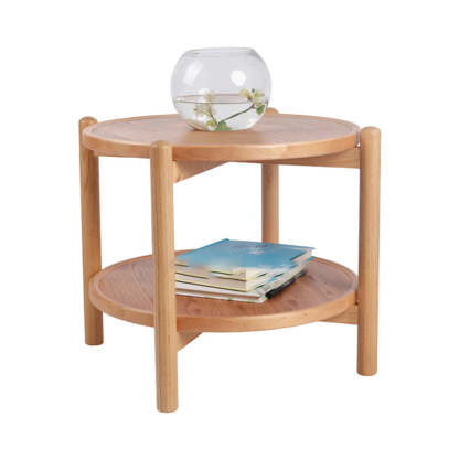 Japanese Engineered Wood Ash Round 2-Tier Coffee Table